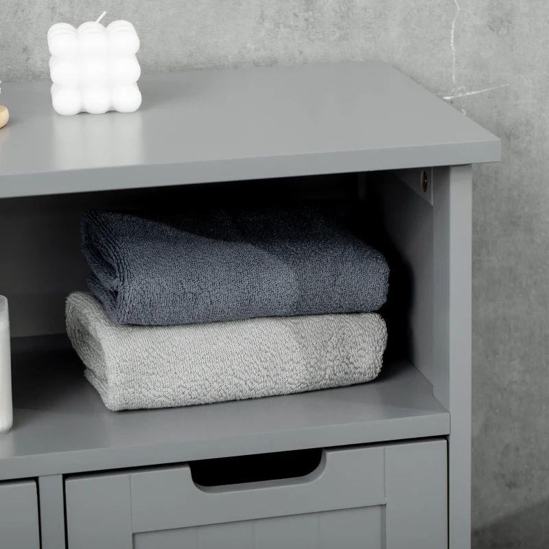 kleankin Badezimmerschrank mit 2 Schubladen, Fach, Schrank mit Tür, verstellbarer Einlegeboden, 60 x 30 x 109 cm, grau