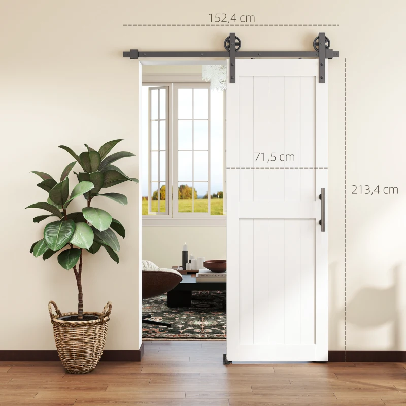 HOMCOM Porta Scorrevole in Stile Country con Binario e Maniglia in Legno e Acciaio, 71.5x213.4 cm, Bianco e Nero