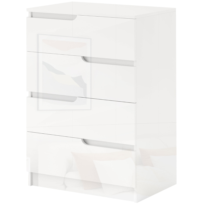 HOMCOM Moderne, minimalistische Kommode mit 4 Schubladen aus Holz, 60x40x85 cm, Weiß Hochglanz