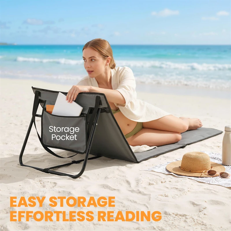 Outsunny Set of 2 Foldable Garden Beach Chair Mat, Outdoor Sun Lounger Seats with Adjustable Back, Magazine Pocket, Carry Strap