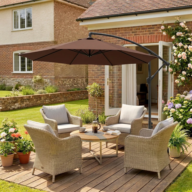 Outsunny Ombrellone da Giardino 3x2.5 m a Braccio Inclinabile con Manovella, in Acciaio e Poliestere, Marrone