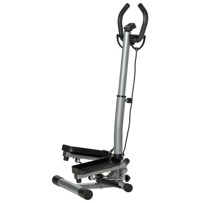 HOMCOM Stepper mit höhenverstellbarem Griff, LCD-Monitor und Elastikbändern, 55x53x118-128cm, Schwarz