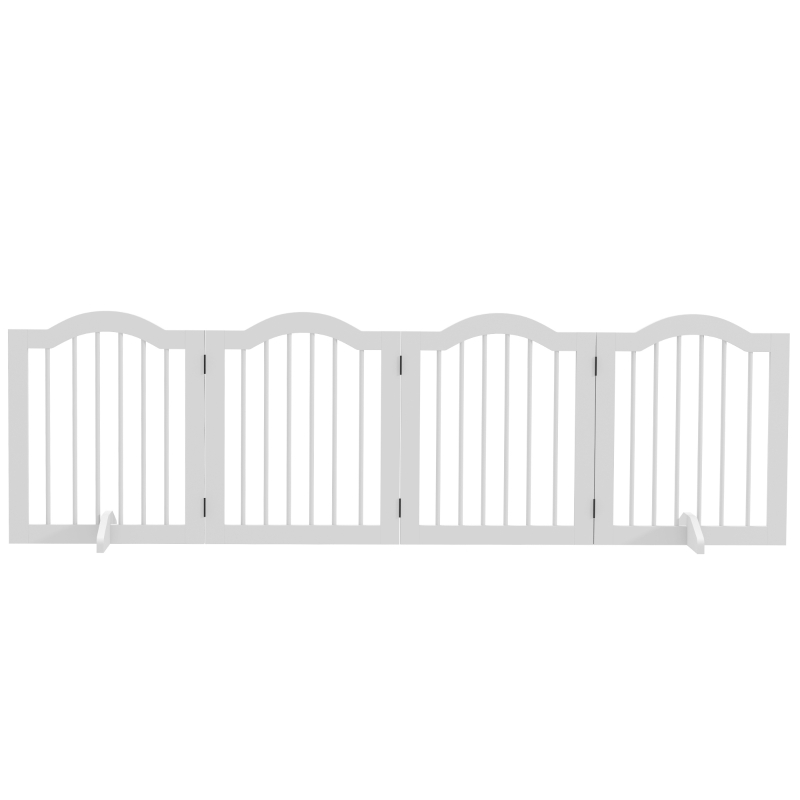 PawHut Grade Dobrável para Cães, 4 Painéis, para Escadas, Corredores, Portas, MDF/Madeira maciça, Branco