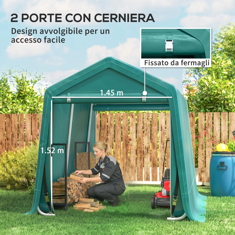 Outsunny Garage Moto per Esterno 2.4x2 m, Tenda Garage per Attrezzi in Metallo e Tessuto PE, per Moto e Biciclette, Verde