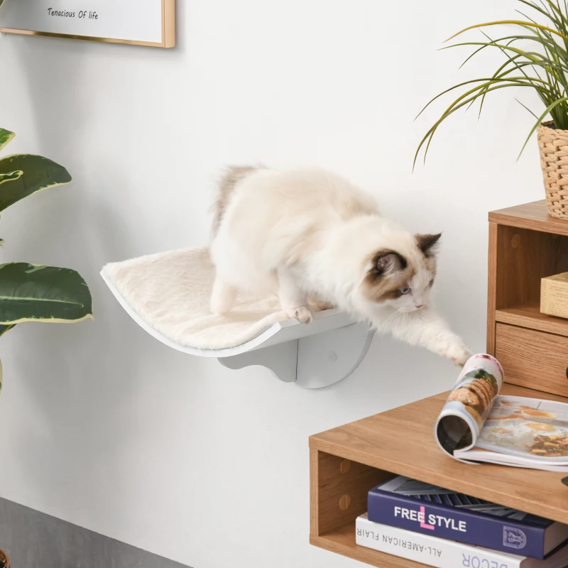 PawHut Prateleira para gatos, montagem na parede, superfície de descanso macia, até 10 kg, 41x28x21 cm, Branco