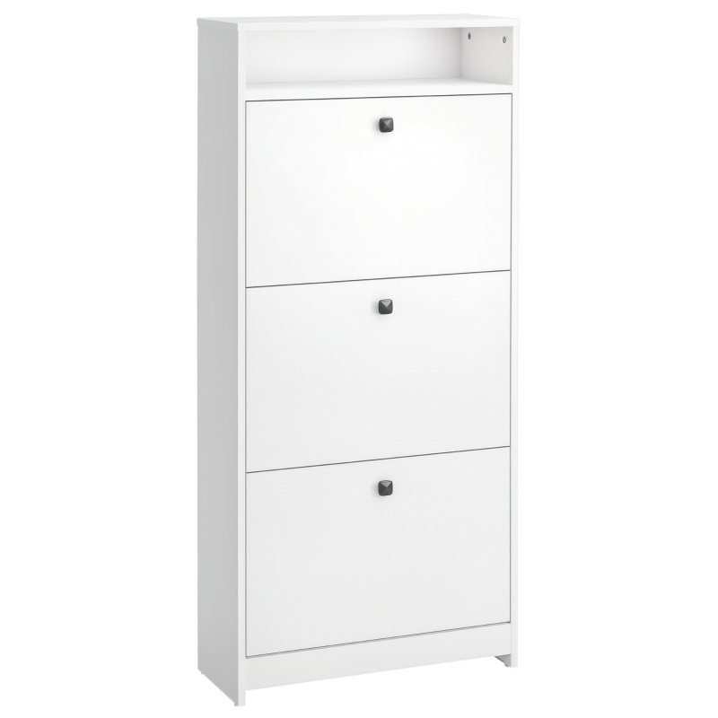 HOMCOM Schuhschrank 3 Klappenfächer (18 Paar Schuhe) und 1 Ablage Spanplatte Weiß 60×24×132cm