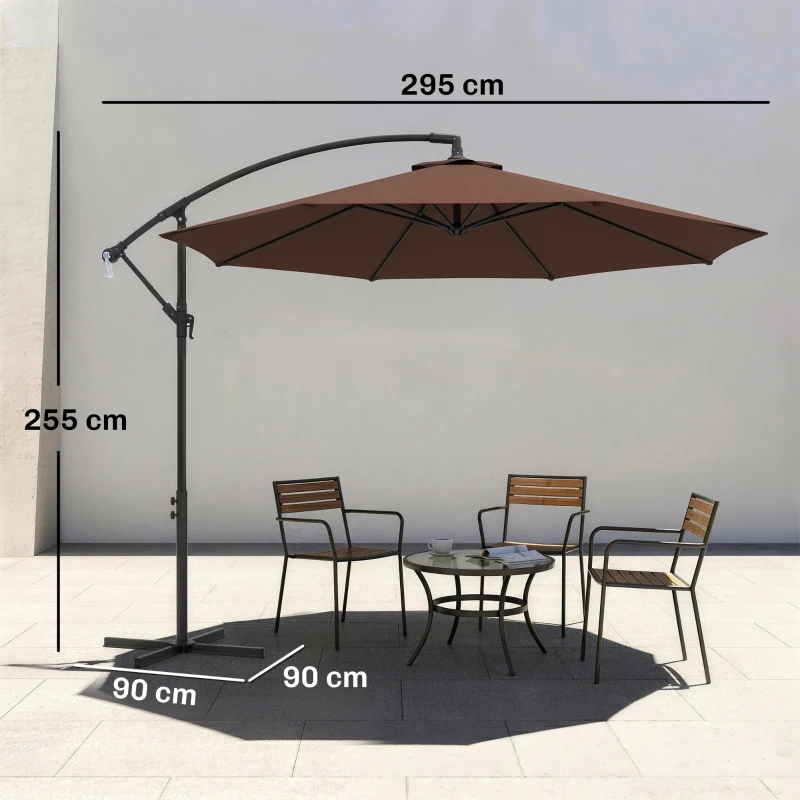 Outsunny Ombrellone da Giardino 3x2.5 m a Braccio Inclinabile con Manovella, in Acciaio e Poliestere, Marrone