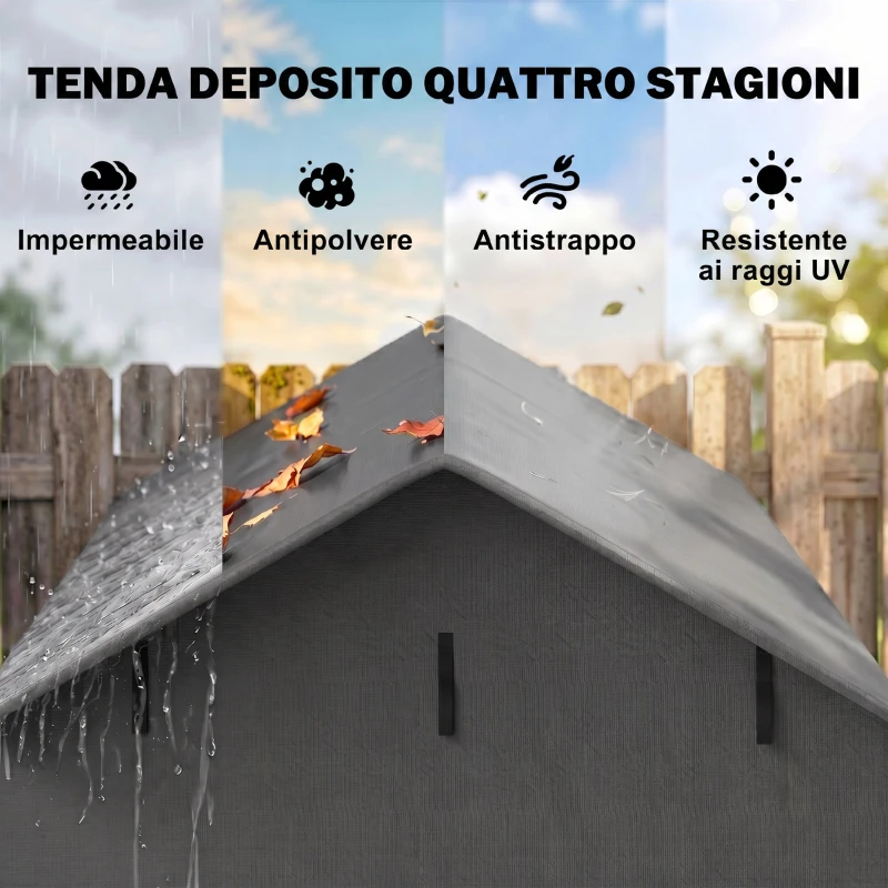 Outsunny Capanno da Giardino 1.1x2 m con Porta Avvolgibile, Tenda Garage per Bici e Moto, Grigio Scuro