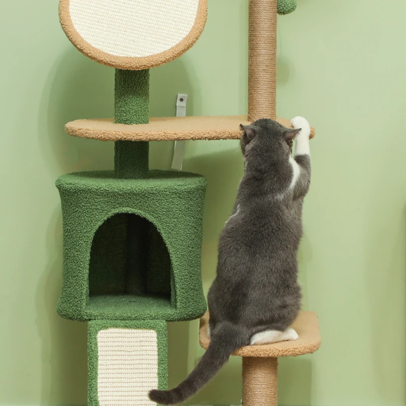 PawHut Arranhador, árvore para gatos de 139 cm com toca, bolinhas de brinquedo, postes de sisal e plataformas, para dois gatos, verde