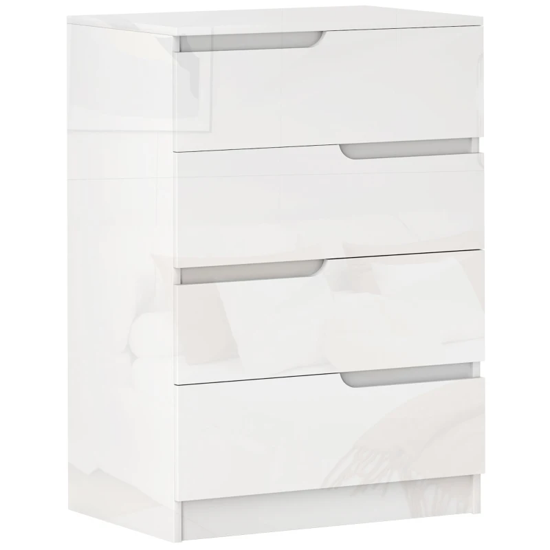 HOMCOM Moderne, minimalistische Kommode mit 4 Schubladen aus Holz, 60x40x85 cm, Weiß Hochglanz
