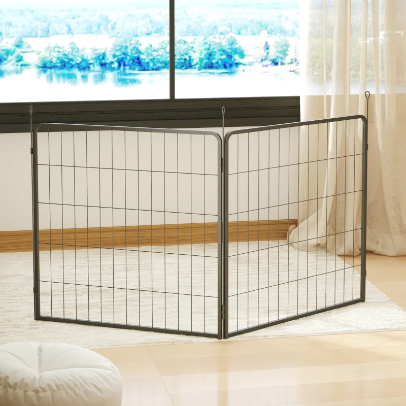 PawHut Conjunto de 2 Extensões para Cercado de Filhotes, Painéis de Cerca para Cães, Playground para Animais de Estimação, Cerca para Filhotes em Aço, Cinza