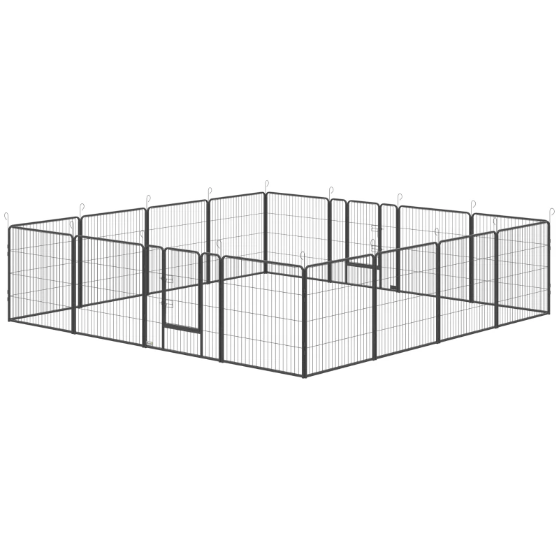 PawHut Cercado para filhotes, 16 peças parque para filhotes dobrável com porta para cães pequenos e médios, 3,2 x 3,2 x 0,8 m, Cinza