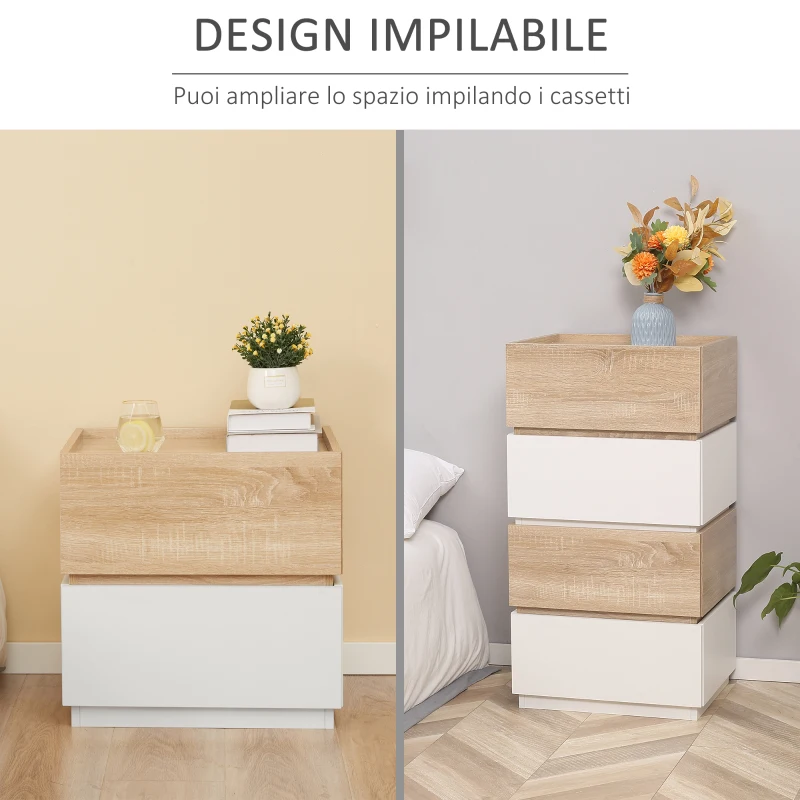 HOMCOM Noptiera 2 Sertare din Lemn, Design Moder si Stivuibil, 50x40x47,5cm