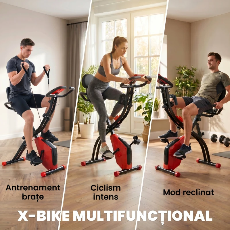 Homcom Bicicleta Pliabila 2-in-1 – 8 Niveluri & Benzi Elastice pentru Brate