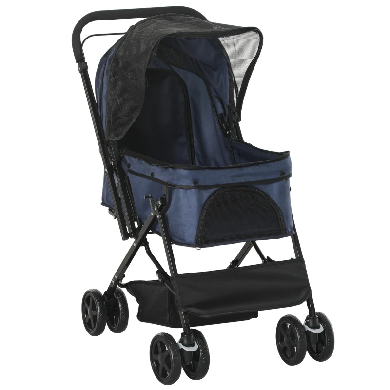 PawHut Carrinho para pets dobrável, 1 compartimento, 2 freios, incl. cinto de segurança, Azul