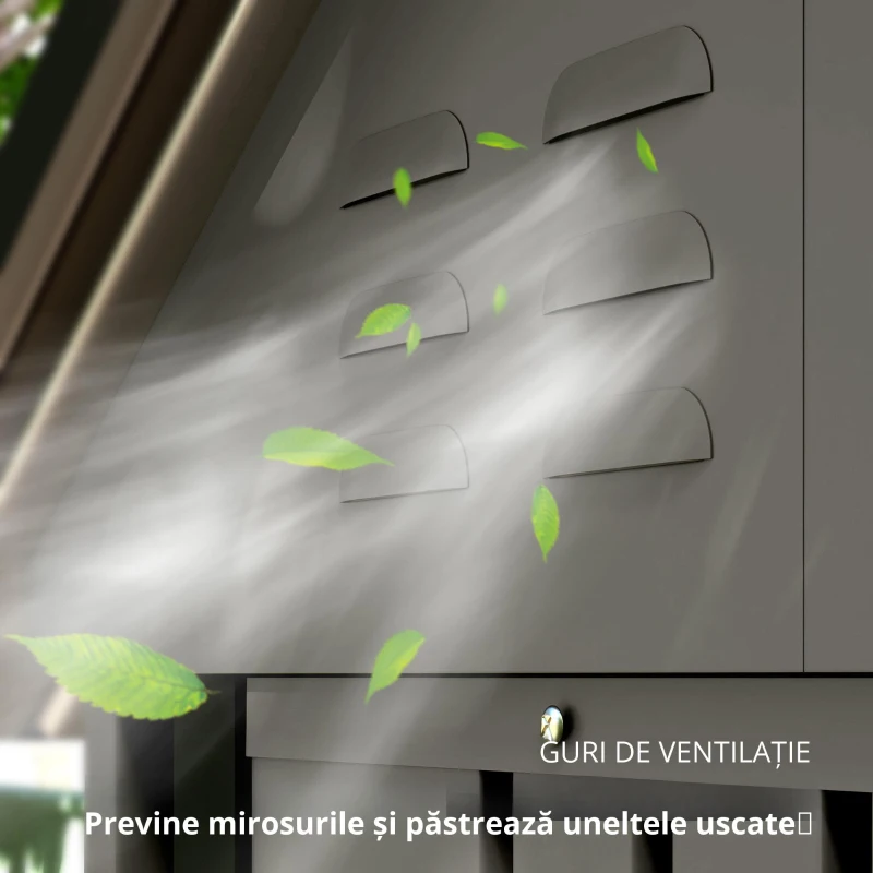 Outsunny Depozit metalic pentru unelte 1,17 m², magazie cu acoperiș în două ape, ventilație, lacăt și mănuși, 122 x 121 x 192 cm
