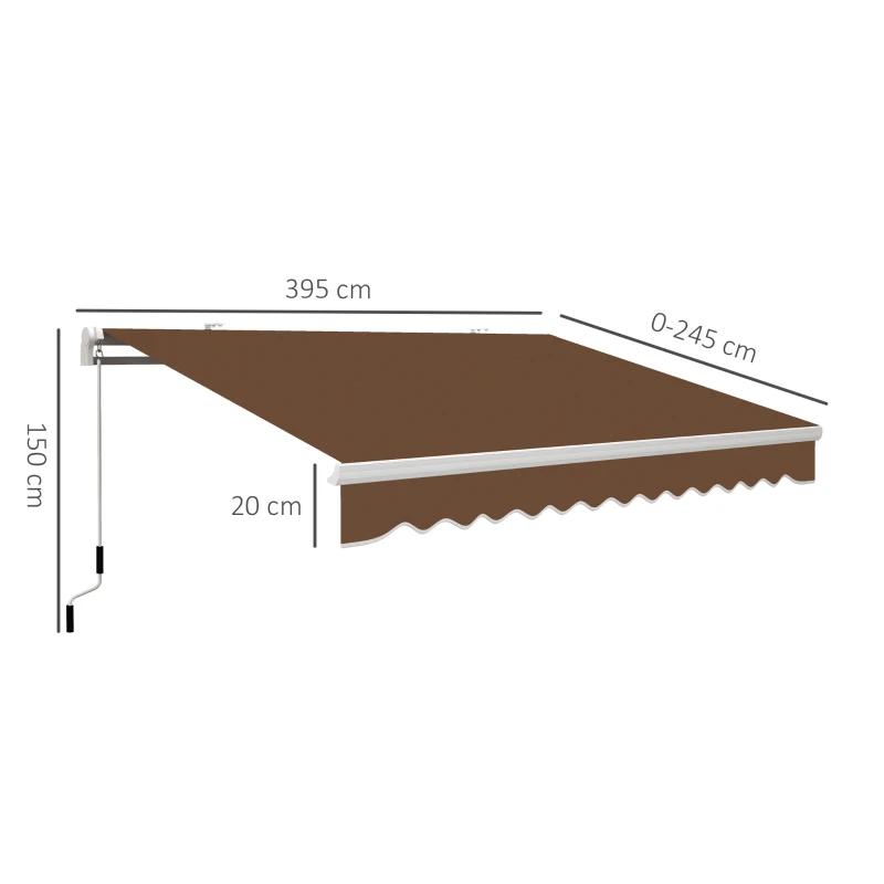 Outsunny manuelle aufrollbare Außenmarkise aus Metall und Aluminium, 4x2,5 m, Rostrot