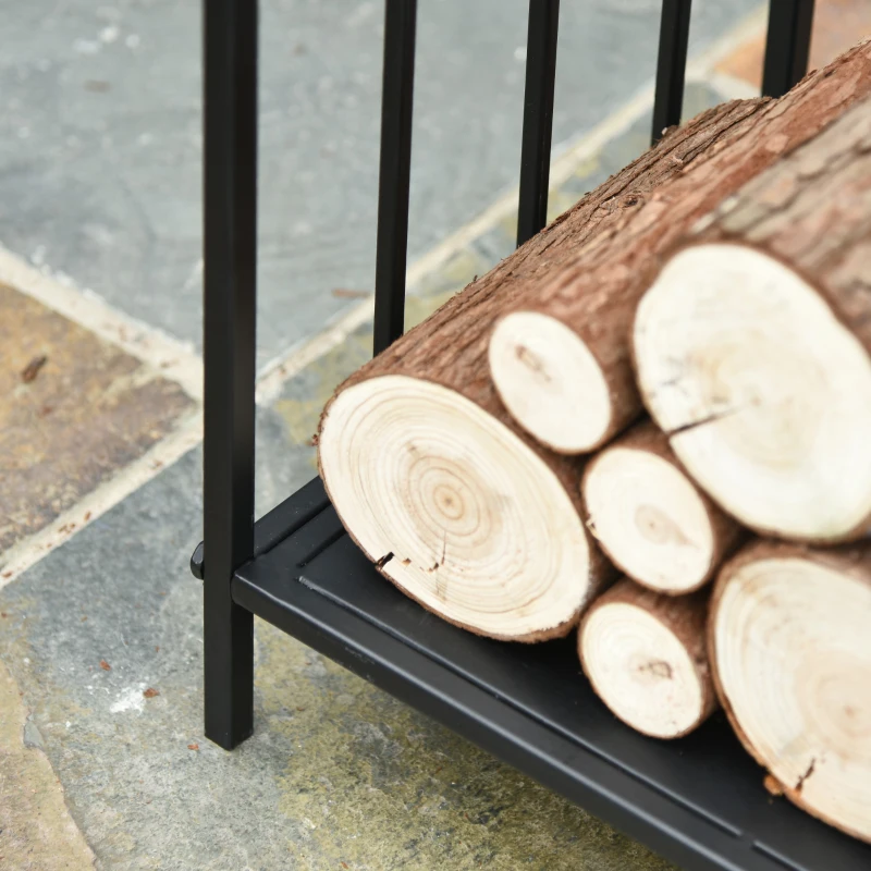 Outsunny Estante de Leña para Chimenea Tradicional Leñero Interior y Exterior Almacenaje para Madera Soporte para Leña con Asas Diseño Elevado 44,5x33x46,5 cm Negro