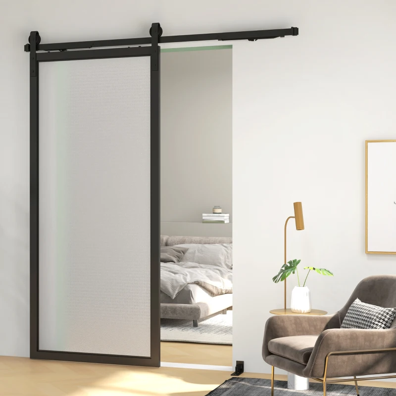 HOMCOM Kit para Porta de Correr, silencioso & de deslizamento suave, para paredes de madeira & cimento, 183 cm, aço, preto
