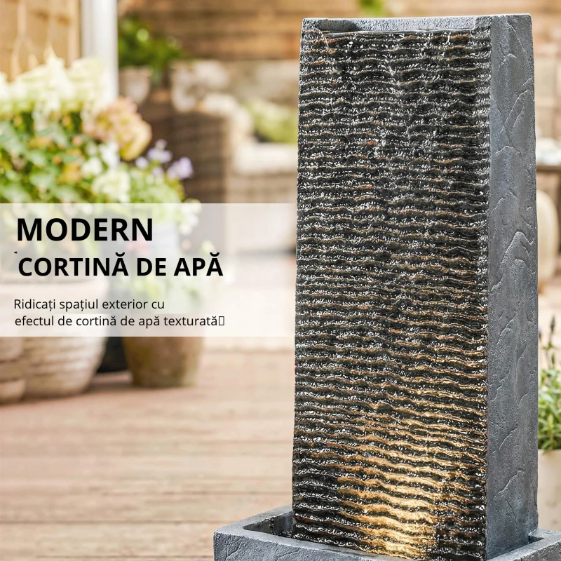 Outsunny Fântână 2 niveluri pentru grădină cu iluminare LED, pompă, aspect granit 37,5 x 22 x 80 cm
