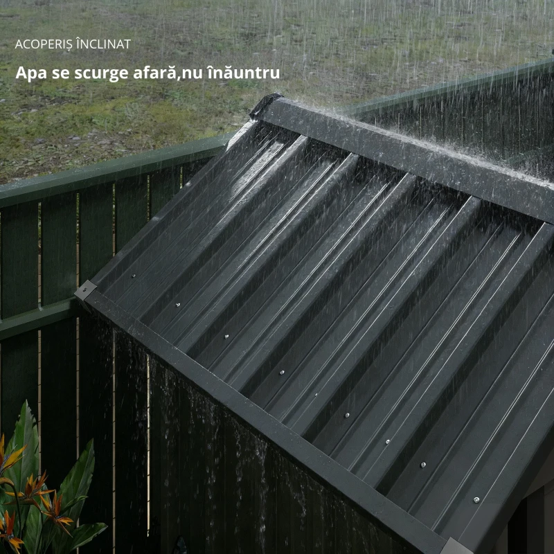 Outsunny Depozit metalic pentru unelte 1,17 m², magazie cu acoperiș în două ape, ventilație, lacăt și mănuși, 122 x 121 x 192 cm
