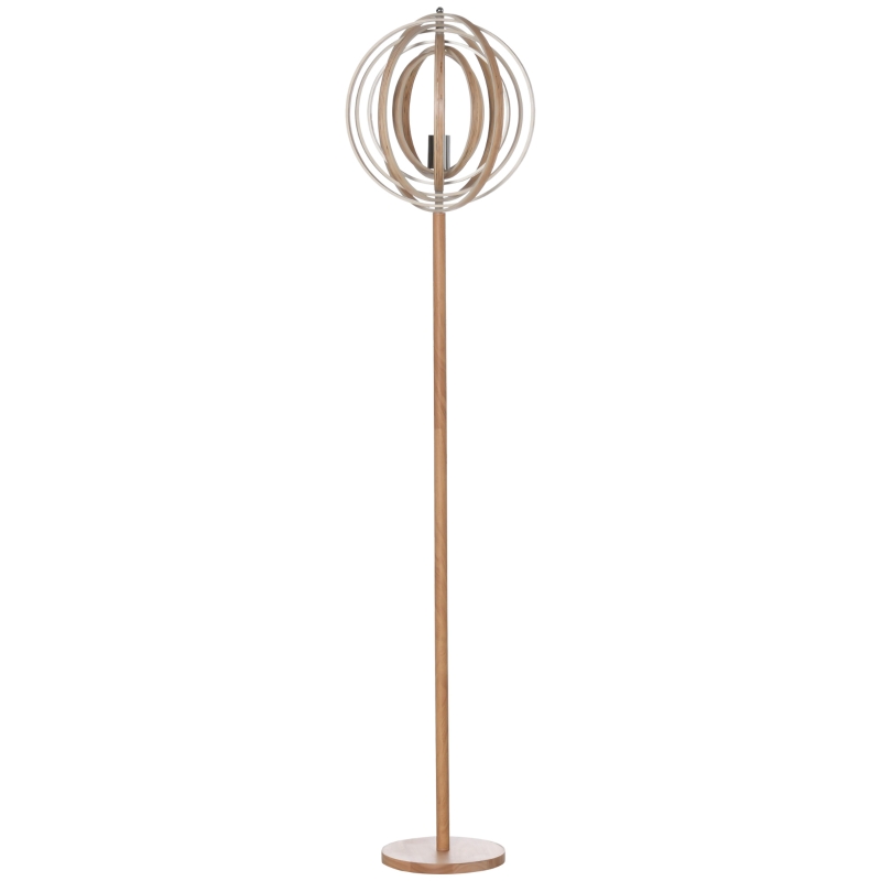 HOMCOM Lampa de Podea Design cu Abajur cu Inele Reglabile din Lemn Becuri E27 Ф38 x 160 cm