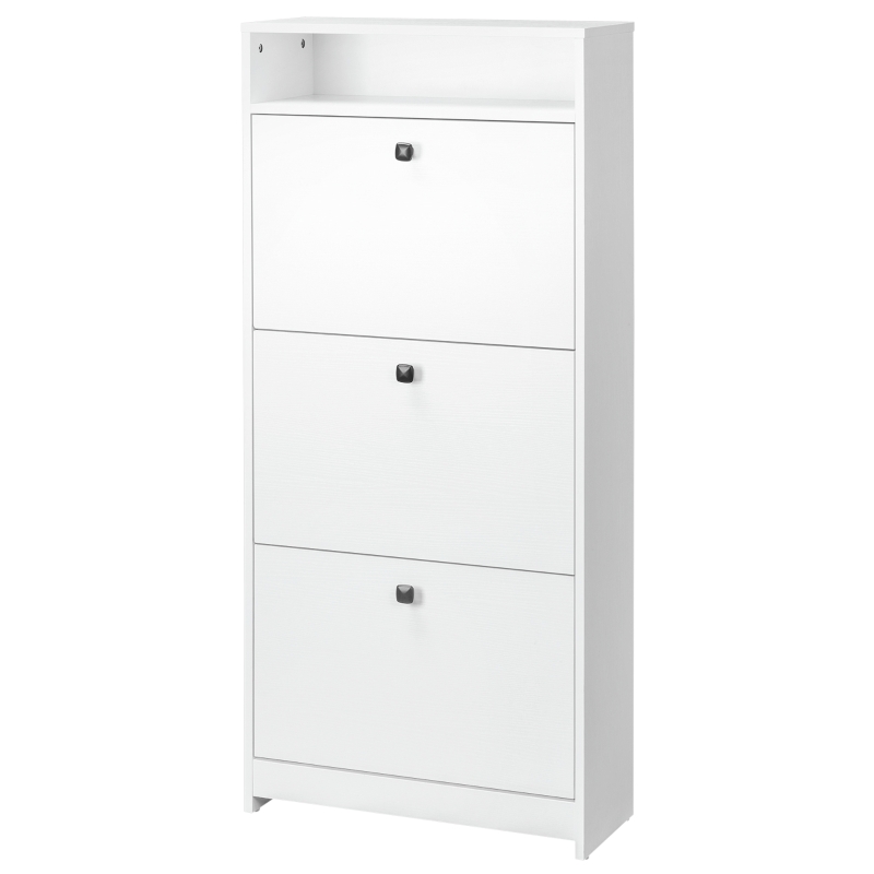 HOMCOM Schuhschrank 3 Klappenfächer (18 Paar Schuhe) und 1 Ablage Spanplatte Weiß 60×24×132cm