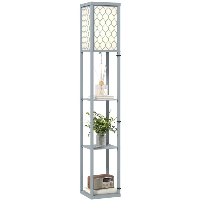HOMCOM Lampadaire avec étagères, lampadaire sur pied de salon 3 niveaux, interrupteur à tirette 26 x 26 x 160 cm, gris et blanc