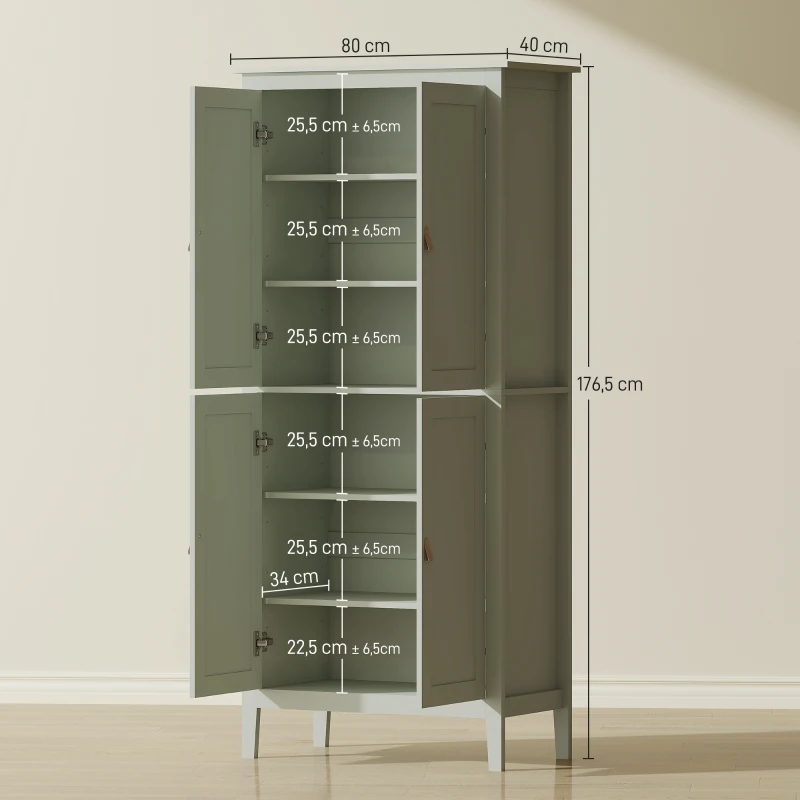 HOMCOM Küchenbuffet, hoher Aufbewahrungsschrank mit verstellbarer LED und Bewegungsmelder, 80 x 40 x 176,5 cm, grün
