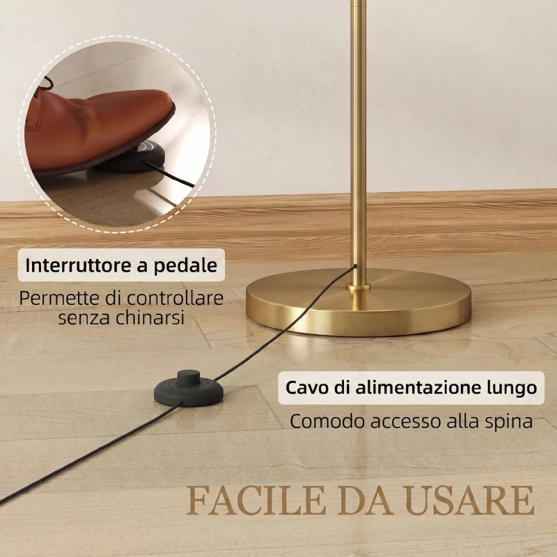 HOMCOM Lampada da Terra a LED con Telecomando, Luce Regolabile su 11 Colori di Temperatura e 11 Luminosità, Oro