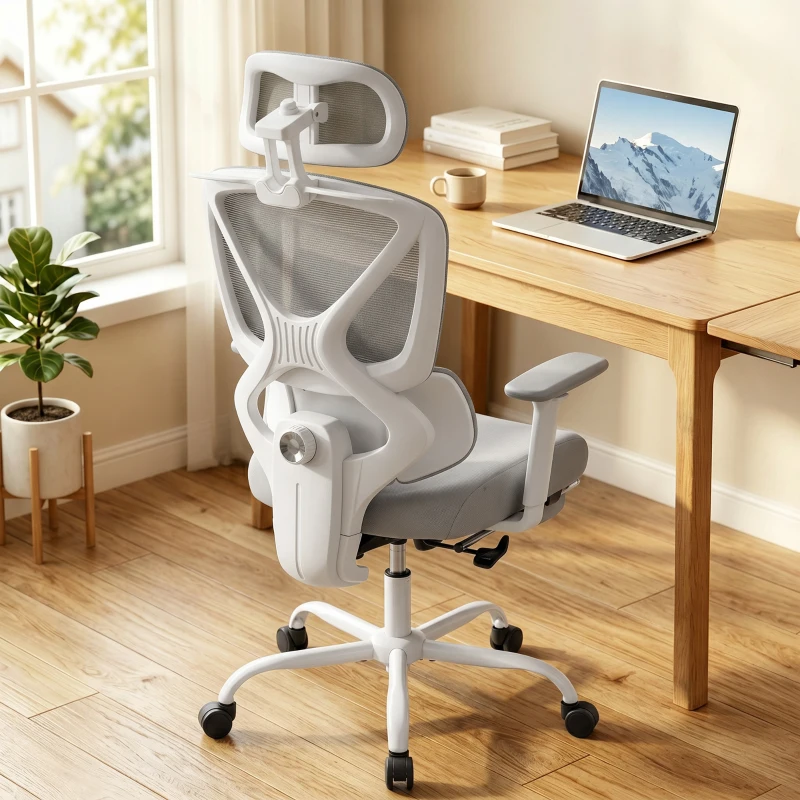 HOMCOM Silla de oficina ergonómica, sillón de oficina con soporte lumbar dinámico adaptativo, 73x75x120-128cm, gris