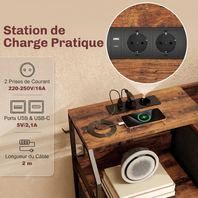 HOMCOM Commode, meuble de rangement avec station de recharge, 8 tiroirs en tissu, étagère ouverte, 130,5x30x88cm, marron