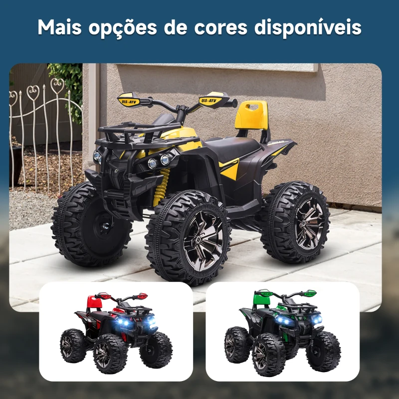 HOMCOM Quadriciclo Elétrico 12V com Farol Música Pneus Suspensão Botões Avance Retrocesso 3-5 Anos Amarelo 100x65x73cm