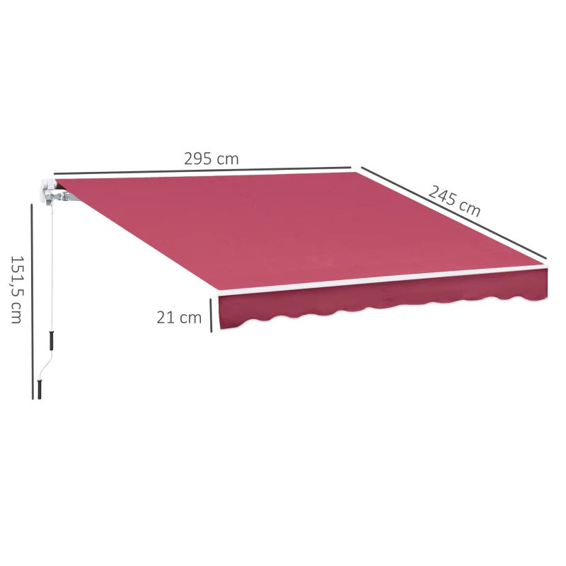 Outsunny Fall-Rollmarkise mit Kurbel, aus Aluminium und Polyester, 295x245cm, Dunkelrot