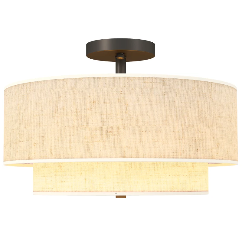 HOMCOM Luminária de teto, pendente com duplas cúpulas em efeito linho, Creme branco