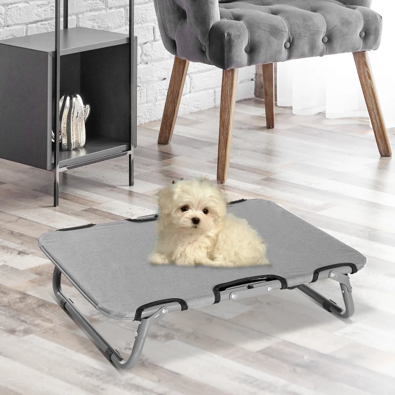 PawHut Cama Elevada Dobrável para Cães, Cama para Cães Pequenos, Revestimento Refrescante com Estrutura de Aço, Cama para Exterior/Camping, 59 x 46 x 15 cm, Cinza