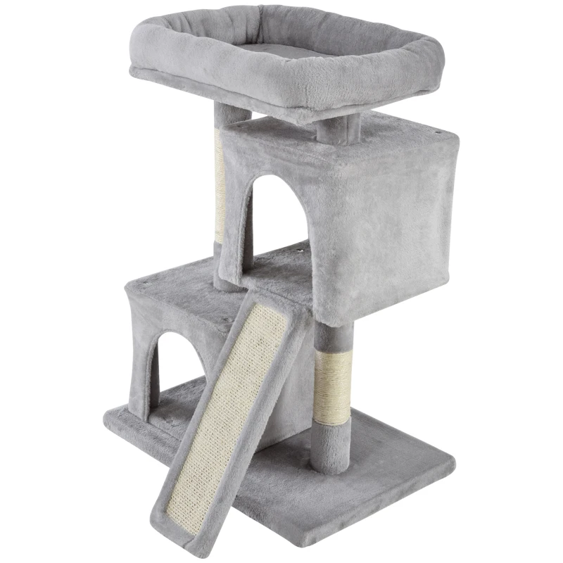 PawHut Arranhador 83 cm Pequeno arranhador para gatos com colunas de sisal, arranhador para gatos, árvore de escalada para gatos, móvel para gatos, árvore de atividades para gatos pequenos, Cinza claro