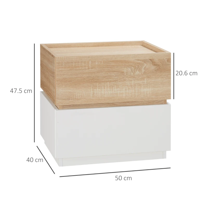 HOMCOM Noptiera 2 Sertare din Lemn, Design Moder si Stivuibil, 50x40x47,5cm