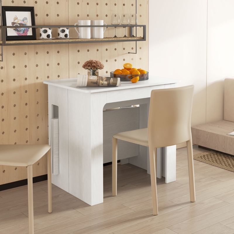 HOMCOM Klapptisch Esstisch, Küchen-Klapptisch ausziehbar bis zu 6 Personen, für kleine Räume, Esszimmer, Weiß