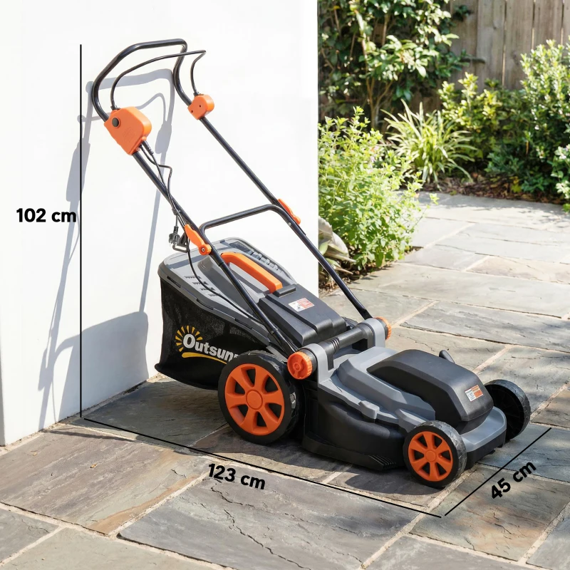 Outsunny Tagliaerba Elettrico 1800W con Sacco da 50L e Manico Staccabile, in PP e Acciaio, 123x45x102 cm, Grigio Chiaro