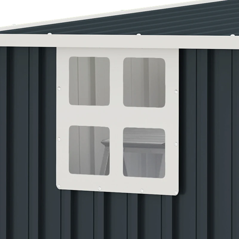 Outsunny 7.6 x 4ft Garden Metal Shed, Outdoor Storage Shed with Window, 2 Vents and Lockable Door for Garden, Patio, Dark Grey