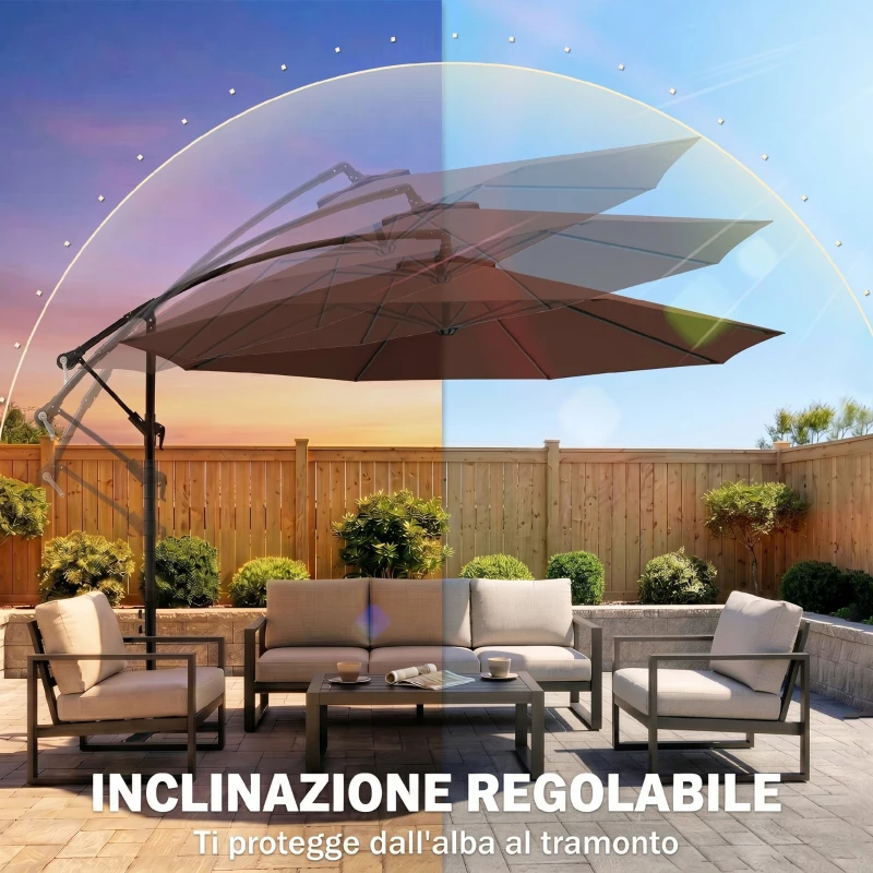 Outsunny Ombrellone da Giardino 3x2.5 m a Braccio Inclinabile con Manovella, in Acciaio e Poliestere, Marrone