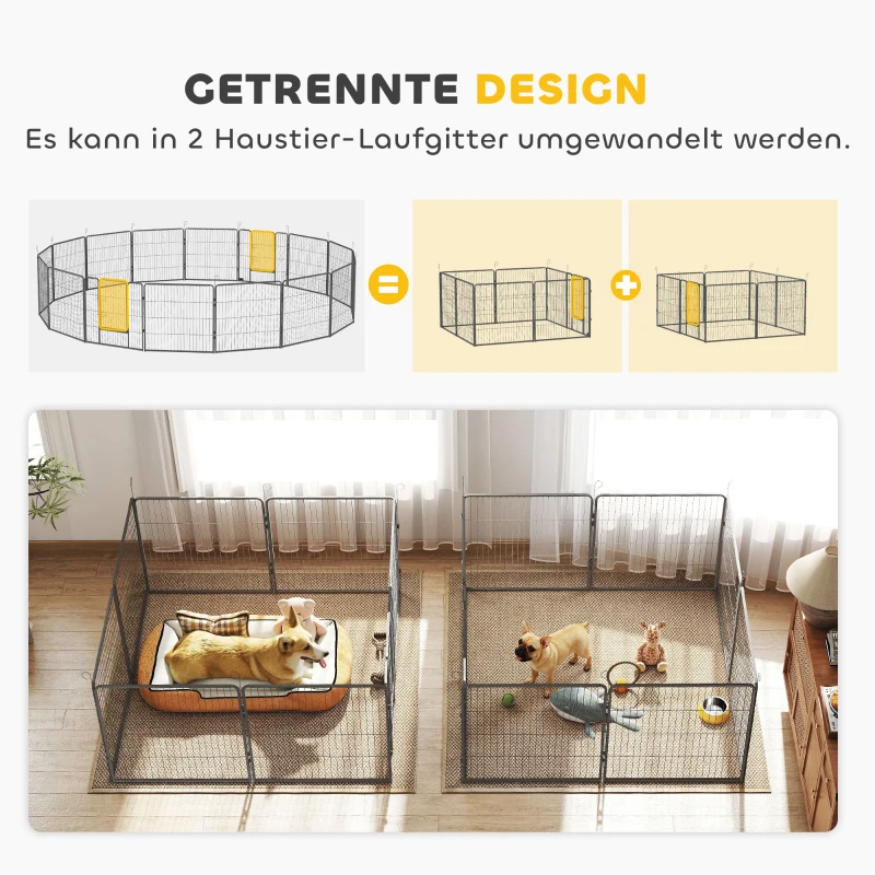 PawHut Cercado para filhotes, 16 peças parque para filhotes dobrável com porta para cães pequenos e médios, 3,2 x 3,2 x 0,8 m, Cinza