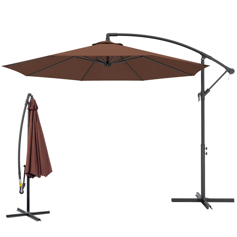 Outsunny Ombrellone da Giardino 3x2.5 m a Braccio Inclinabile con Manovella, in Acciaio e Poliestere, Marrone