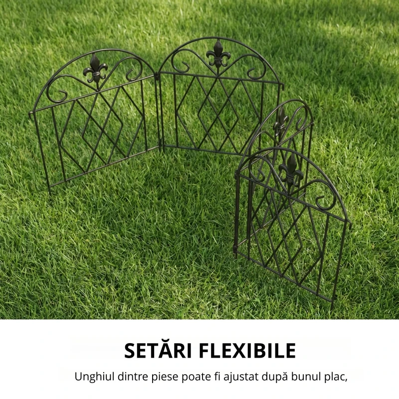 Outsunny Set de 4 garduri metalice de grădină 125x56 cm cu design arcuit, rezistente, ușor de instalat, pentru patio, gazon, negru