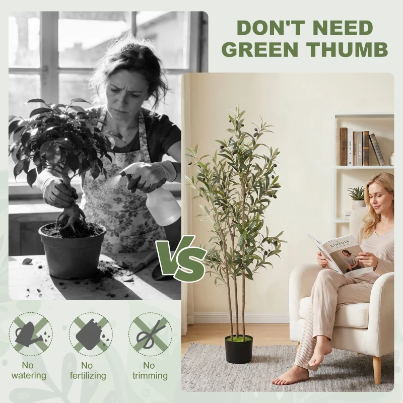 HOMCOM Decorative Artificial Plant, 148 cm Silk Olive Tree with 553 Leaves in Cement Pot, Fake Plant