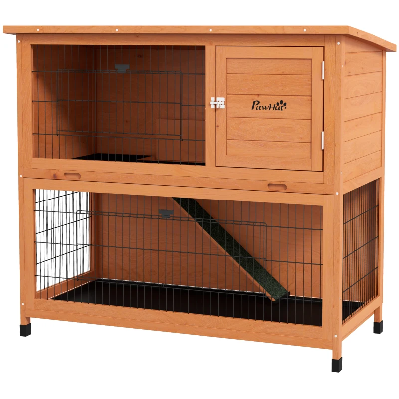 PawHut Casinha para pequenos animais, resistente às intempéries, 2 bandejas inferiores, 123 x 63 x 112 cm, Laranja