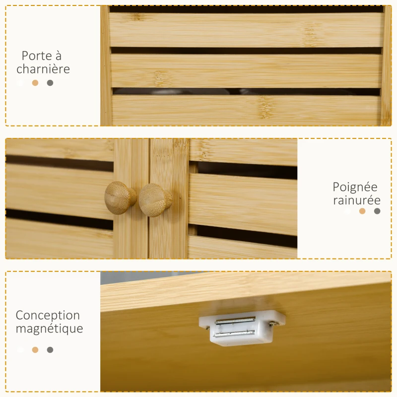 kleankin Étagère de toilettes meuble de salle de bain dessus toilette WC avec placard 2 portes et étagère ouverte 60 x 23 x 173 cm bambou