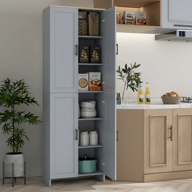 HOMCOM Küchenschrank 170 cm hoch hoher Buffet-Schrank mit 4 Türen und verstellbaren Regalen, modernes Design, grau
