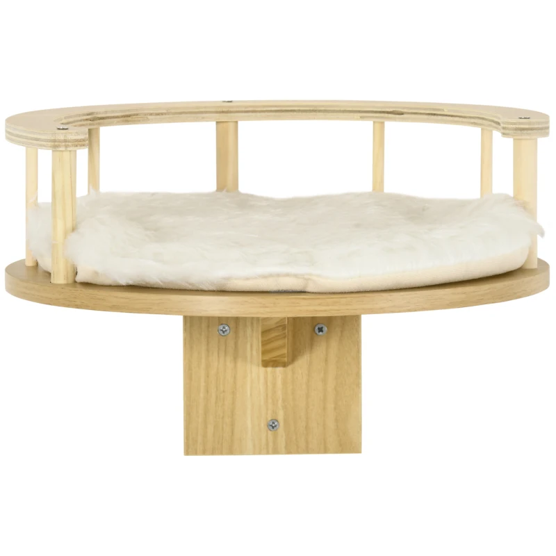 PawHut Cama de parede, cama para gatos, com borda protetora, almofada, para montagem na parede, Carvalho+Creme branco, 34 x 34 x 10,5 cm